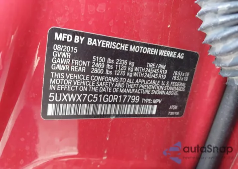 2016 BMW X3 xDrive35I из США, поврежденный, VIN 5UXWX7C51G0R17799